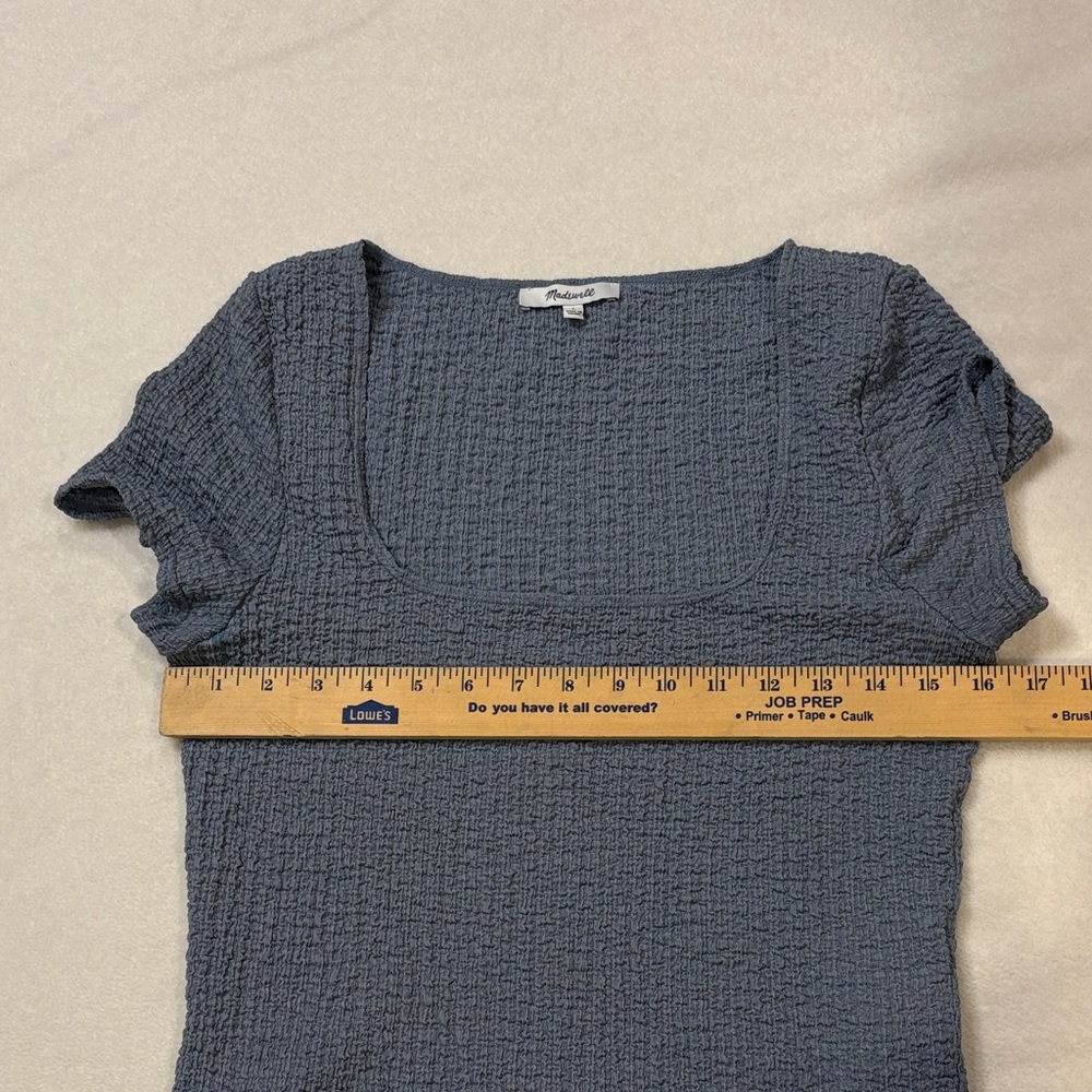 Madewell Gray Textured Stretch Deep Scoop Neck Blouse GUC (see description) L - Picture 4 of 7